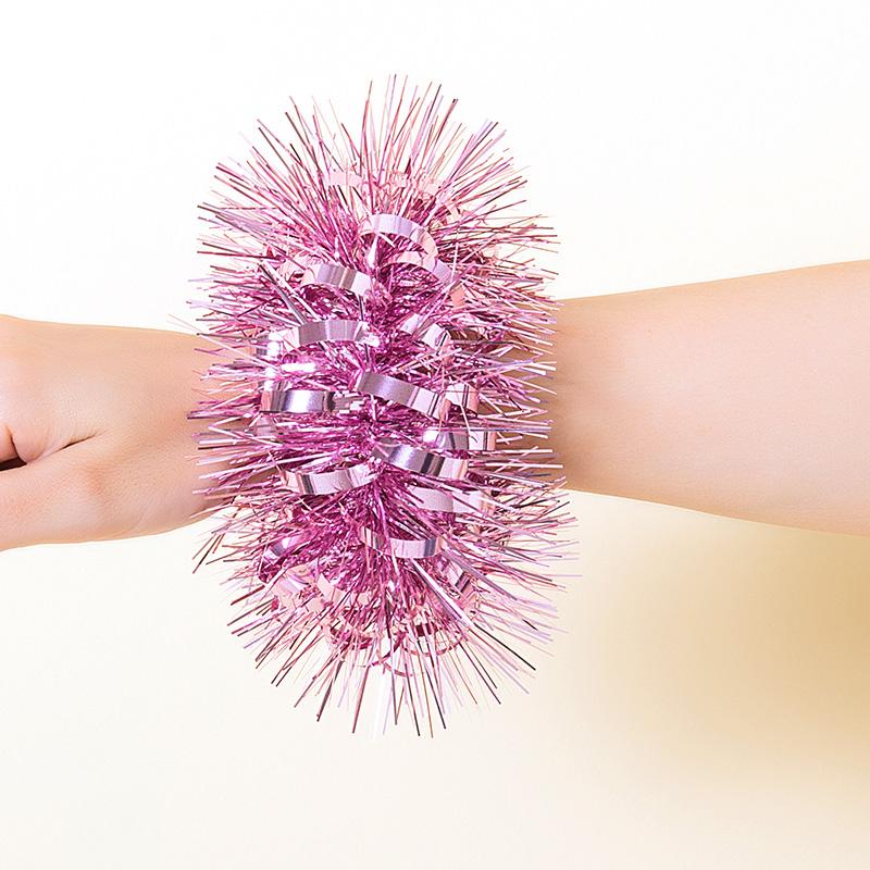 Metallic Tinsel Wrist Corsage Bracelets,Bulk Sparkly Pom Pom Wristbands for Kids Dance Recitals,Cheerleading & Party Decor