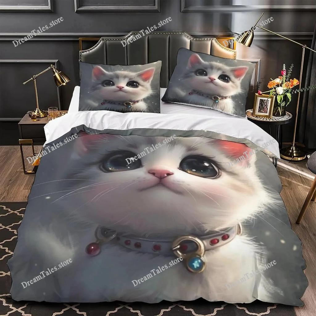Милый комплект постельного белья с котиками, 3D-печать, Премиум, Удобный пододеяльник с наволочкой, Постельное белье, Детский домашний текстиль, Взрослый7
