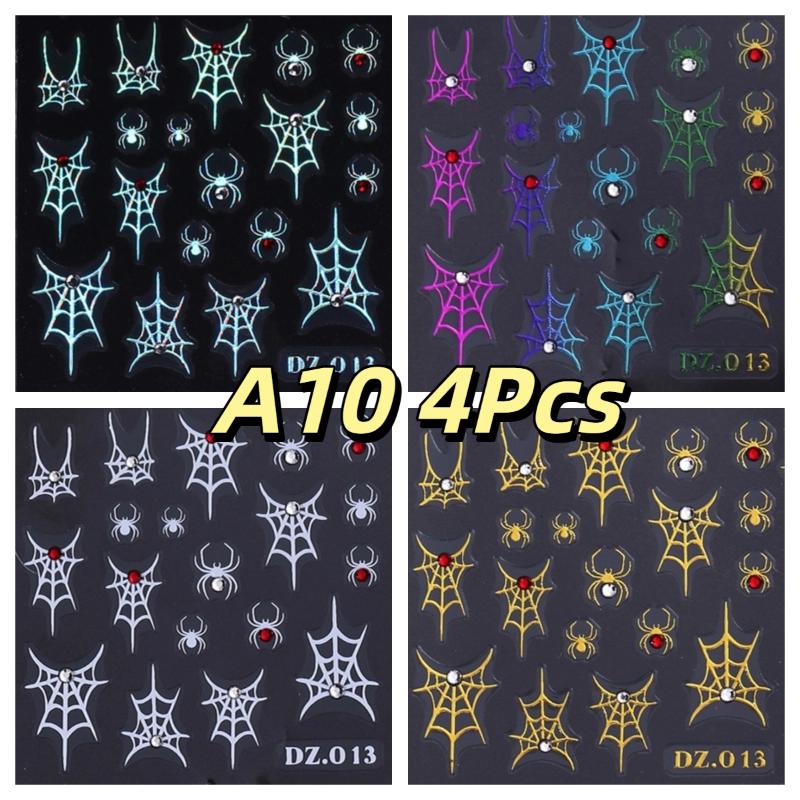 1/4Pcs Halloween Cute Spider Nail Stickers Slide Decals Manicure Decoration Nail Supplies for Creative Nail Design