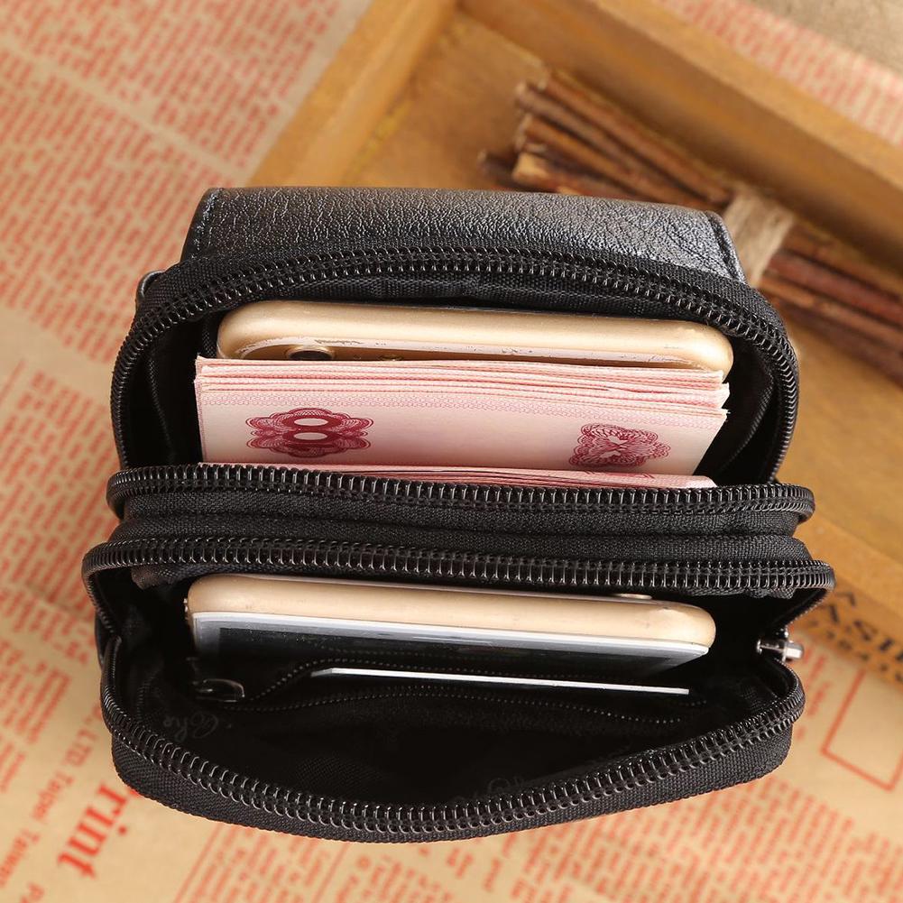 Повседневная поясная сумка из натуральной кожи с застежкой-молнией и крючком для ремня с несколькими карманами для телефона