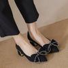 Bow Medium Heel High Heels Women's New French Super Soft Light Mouth Professional Thick Heel Single Shoes