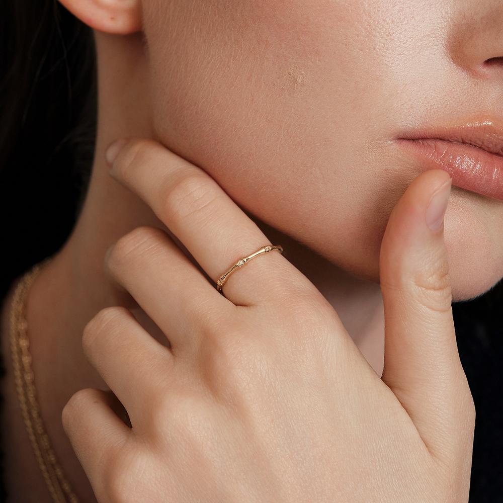 Lunne 14K Bamboo Diamond Ring (14K Gold) #Lcr07 (C Type)
