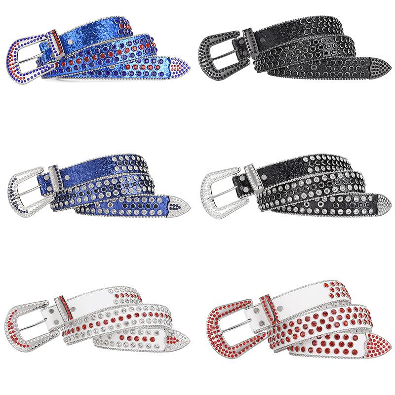 Mei Women's European and American feng shui diamond leather belt, handmade diamond-encrusted fashionabl