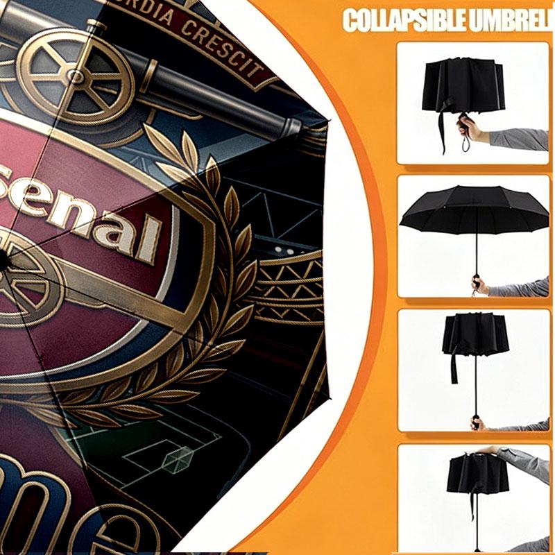 Custom Name Personalized Arsenal F.C Print Umbrella, Auto Open Close, 8‑Rib Sturdy Frame, Commute Camping Hiking Use, Birthday Gift
