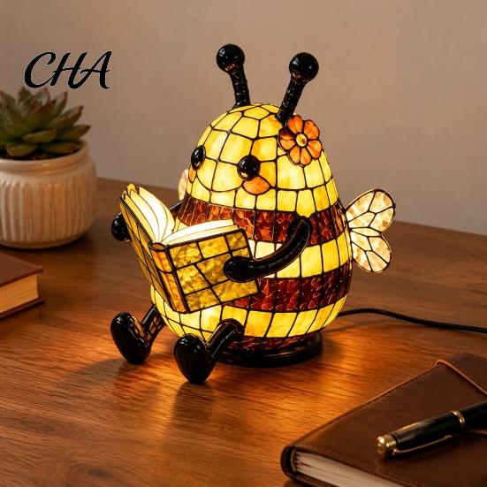 Small Ambient Table Light Cute Bee Reading for Kids, 3D Animal Night Lamp with Cottage Style Home Decor Warm Glow, Adorable Bedside Nursery