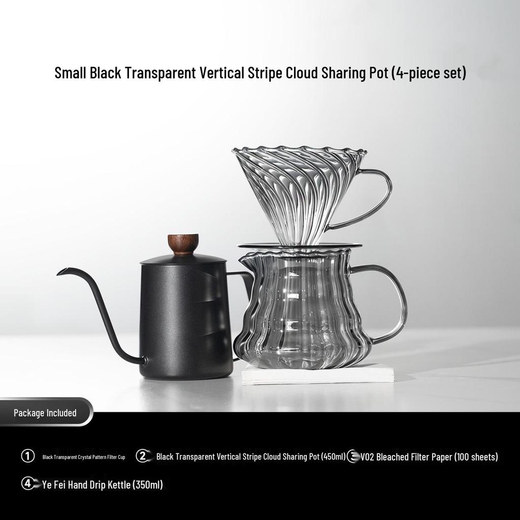Transparent Glass Pour-Over Coffee Maker Set with Spiral Textured Filter Cup