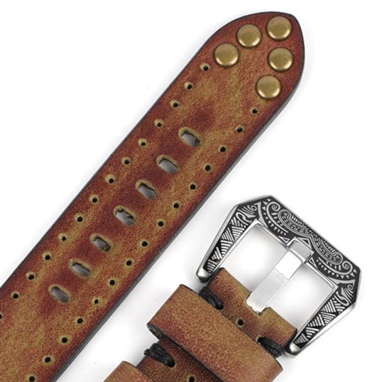 Watch Band Vintage Comfortable Engraved Buckle Faux Leather Belt Wrist Strap Replacement for Daily Wear