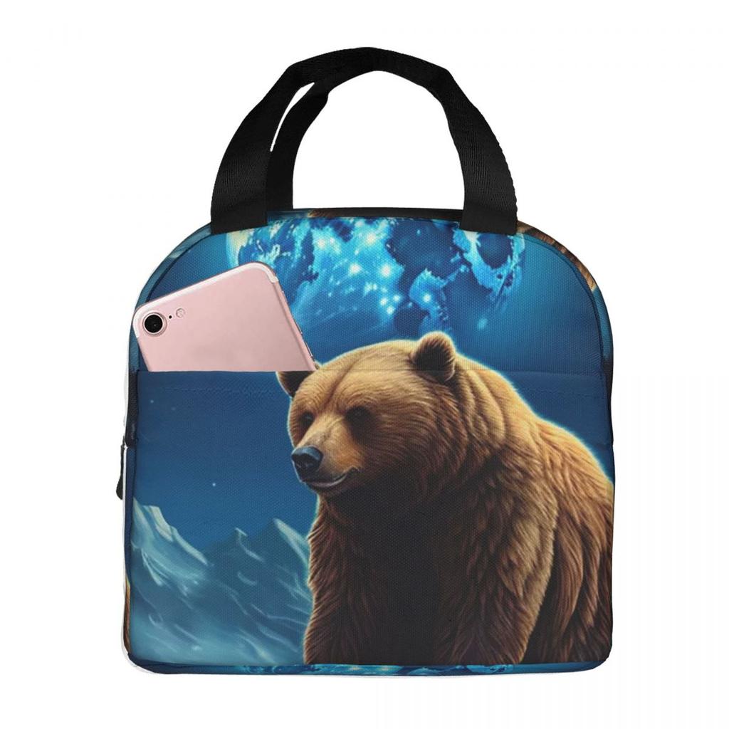 Bear Looks Up At The Starry Sky Insulated Lunch Bag for Women Children Portable Food Boxes Thermal Lunch Box Tote