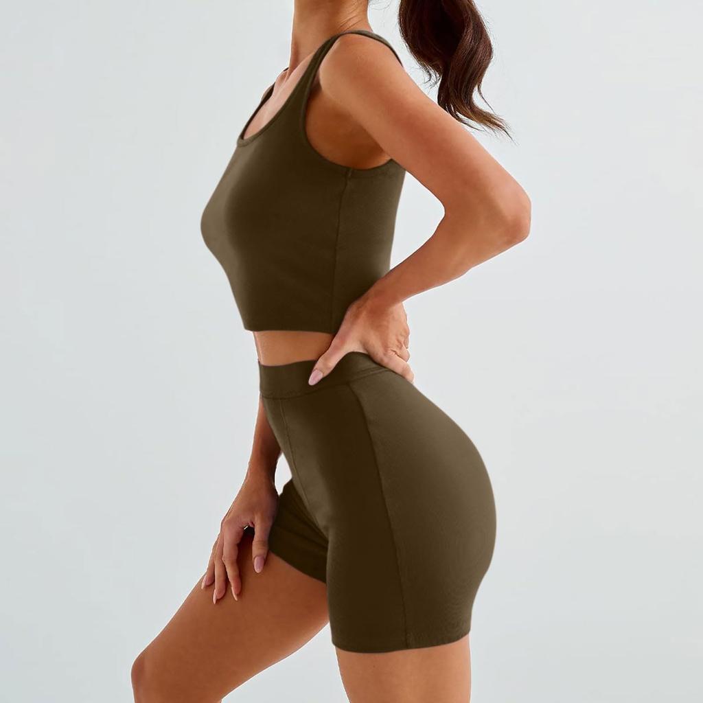 Женские комплекты из 2 предметов, летние шорты для тренировок, одинаковые комплекты, облегающие укороченные топы на бретелях, одежда для спортзала на выход