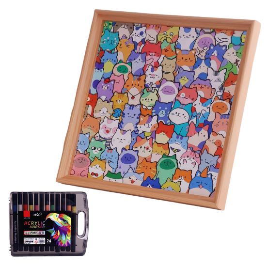 Yousheng DIY Wooden Cat Coloring Puzzle with Frame Pens 2-in-1 Coloring Irregular Jigsaw Puzzle Craft Kit 3D Puzzle Photo Frame Ornament Decoration