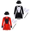 Kids Girls Magician Costume Set Long Sleeve Bow Tie Back Zipper Sequin Leotard with Hat Magic Wand Gloves for Halloween Cosplay Dress Up Performance