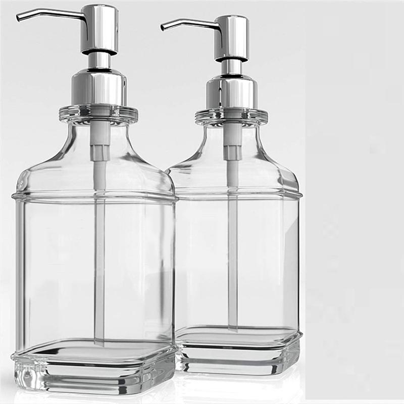 AEE2-Glass Soap Dispenser With Rust Proof Stainless Steel Pump Refillable Hand Soap Dispenser Bathroom Soap Dispenser