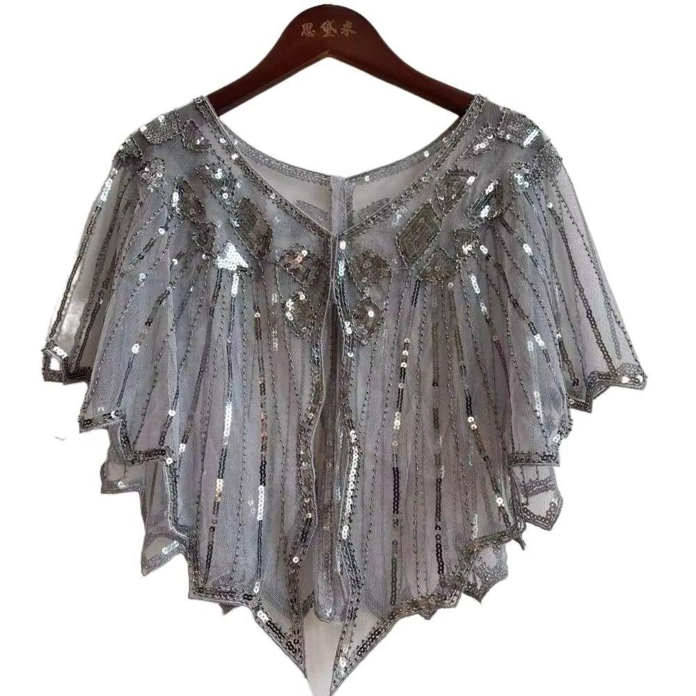 Beaded Decoration Women's Sequins Shawl Vintage Flapper Party Shawl Elegant Evening Cape Ladies