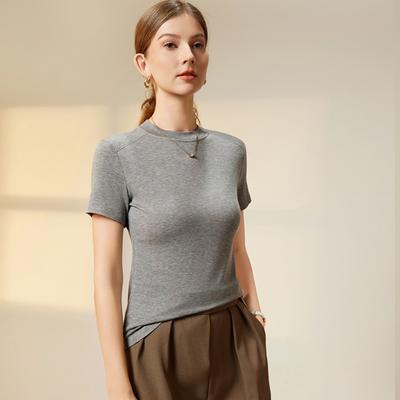 Женская футболка из шерсти Tencel с добавлением уксусной кислоты, тонкая, однотонная, с коротким рукавом, с косыми плечами