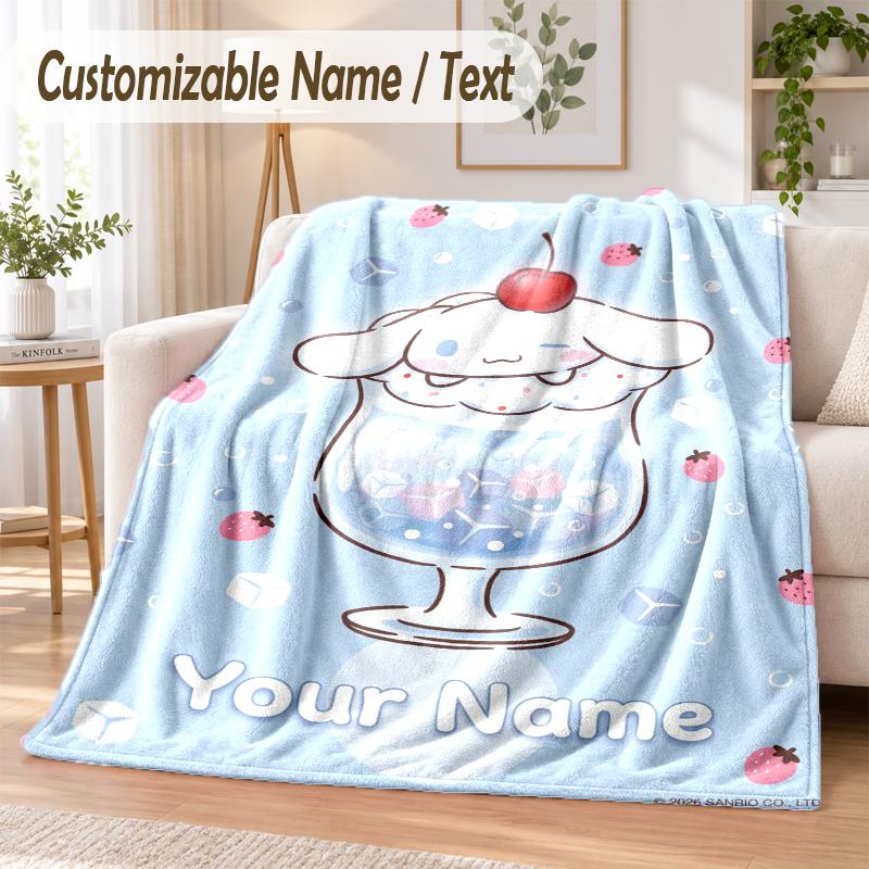 Cinnamoroll Custom Name Flannel Throw Blanket Soft Warm for Sofa Bed Indoor Home Use