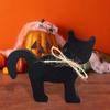 2pcs Wooden Halloween Black Cat Ornament Mini Animal Statue Crafts Cat Sculpture Landscape
