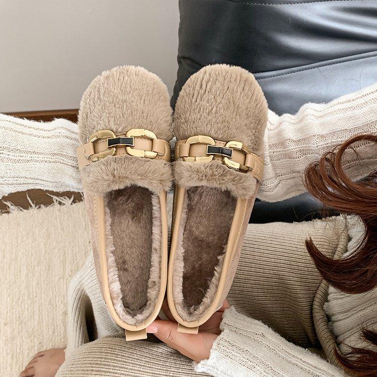 Женские туфли на толстой подошве из эдамаме на осень и зиму, женские бархатные хлопковые сапоги с круглым носком на одну ногу