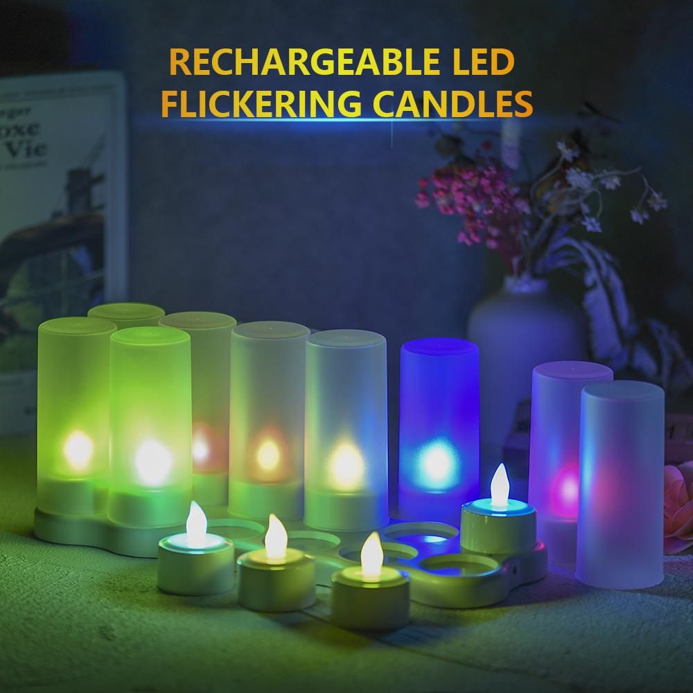 12 PCS Flameless Candles Realistic LED Cordless Tealight Candles 6 Colors Changing with Frosted