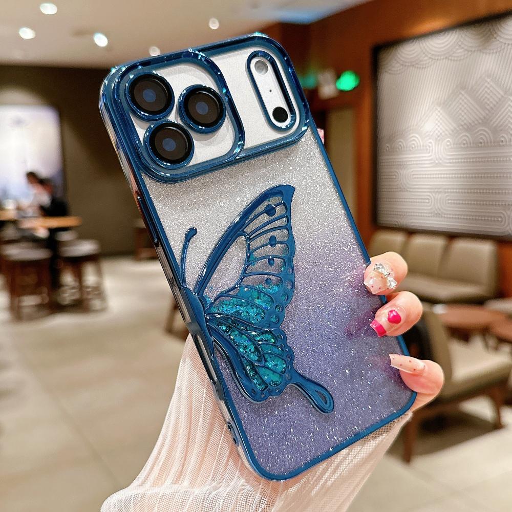 Flowing Sand Butterfly Glitter Phone Case For For Iphone 17 Pro 16 1 Plus 14 13 12 ProMax Plating Gradient Quicksand Cover
