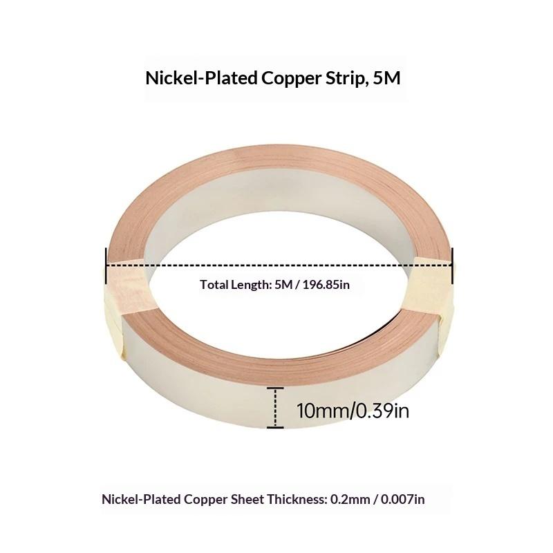 18650 21700 Battery Connector Copper Belt 1 Roll Pure Nickel Plated High Durability for Hobbyist Battery Builds
