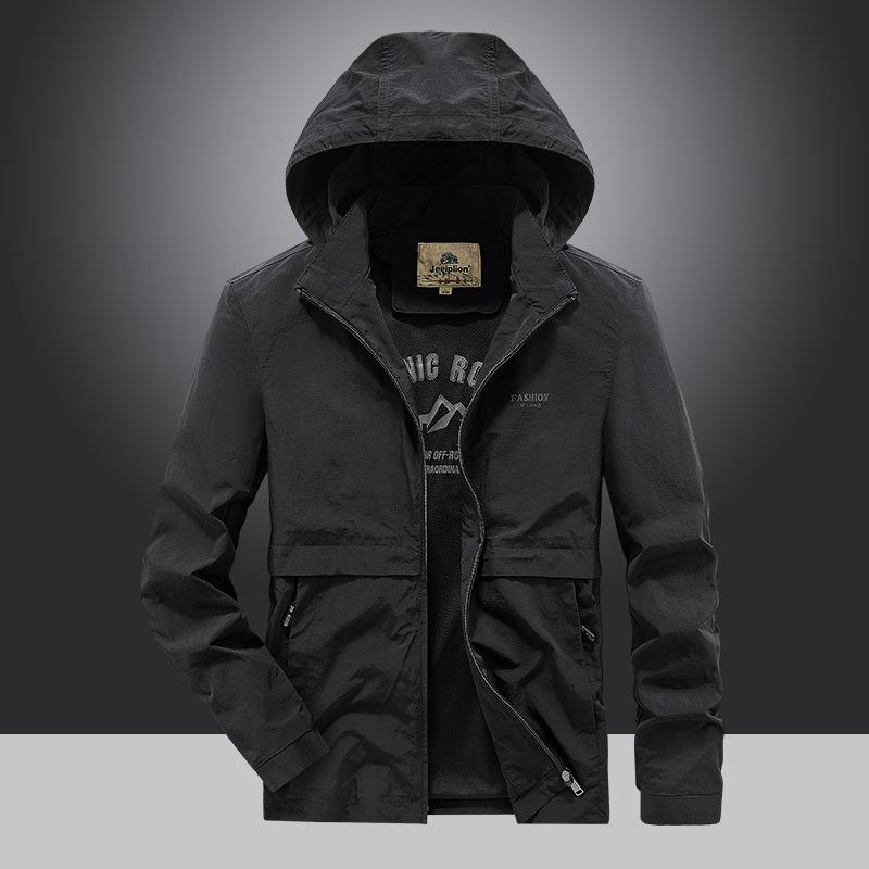 Autumn and Winter New Men's Elastic Jacket Hooded Windproof Breathable Large Size Removable Hat Men's Casual Jacket Jacket