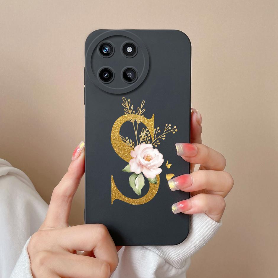 Чехол для телефона OPPO Realme 11 4G Милые Цветочные Буквы Матовый Жидкий Силикон Задняя Крышка Для Realme11 4G Ударопрочный Ультратонкий Корпус