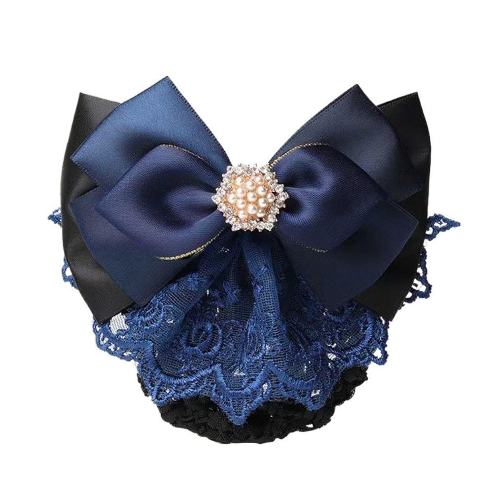 Pearl Bowknot Spring Clip Ribbon Hair Net Cover Elegant Bun Snood  Bank