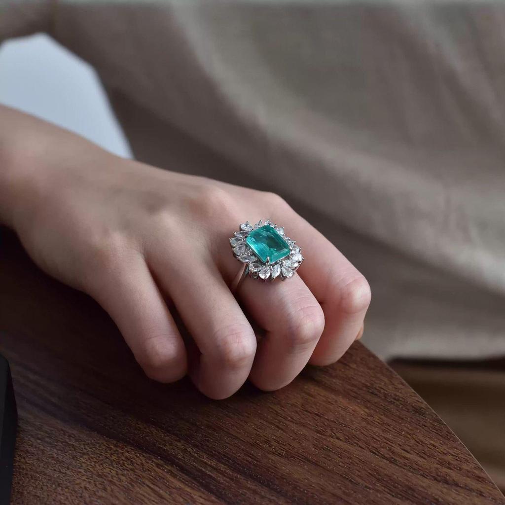 Европейское и американское кольцо из стерлингового серебра S925 с изумрудным синим камнем Paraiba размером 10*12 мм для женщин