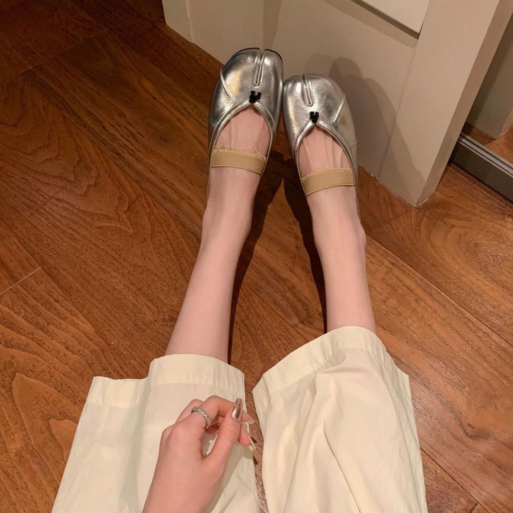 Найди второй волосок! Модная универсальная новая обувь Мэри Джейн с раздвоенным носком из овчины на плоской подошве, женские полушлепанцы на лето