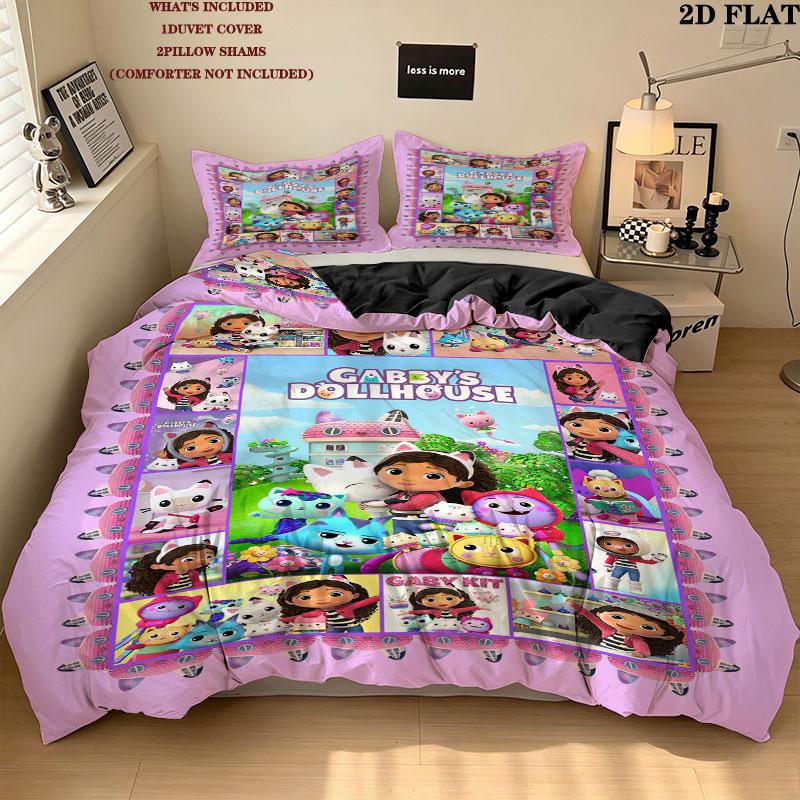 Gabby'S Dollhouse Pattern Bedding Quilt Set Quilt Cover Pillowcase Home Birthday Gift(1 * duvet cover + 2 * pillowcase, without core)