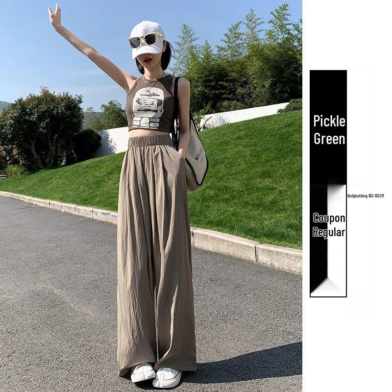 Маленькие летние брюки из ледяного шелка с широкими штанинами и высокой талией для женщин