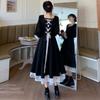 2025 Spring/Autumn Women's Bow Waist Lace Puff Sleeve Dress