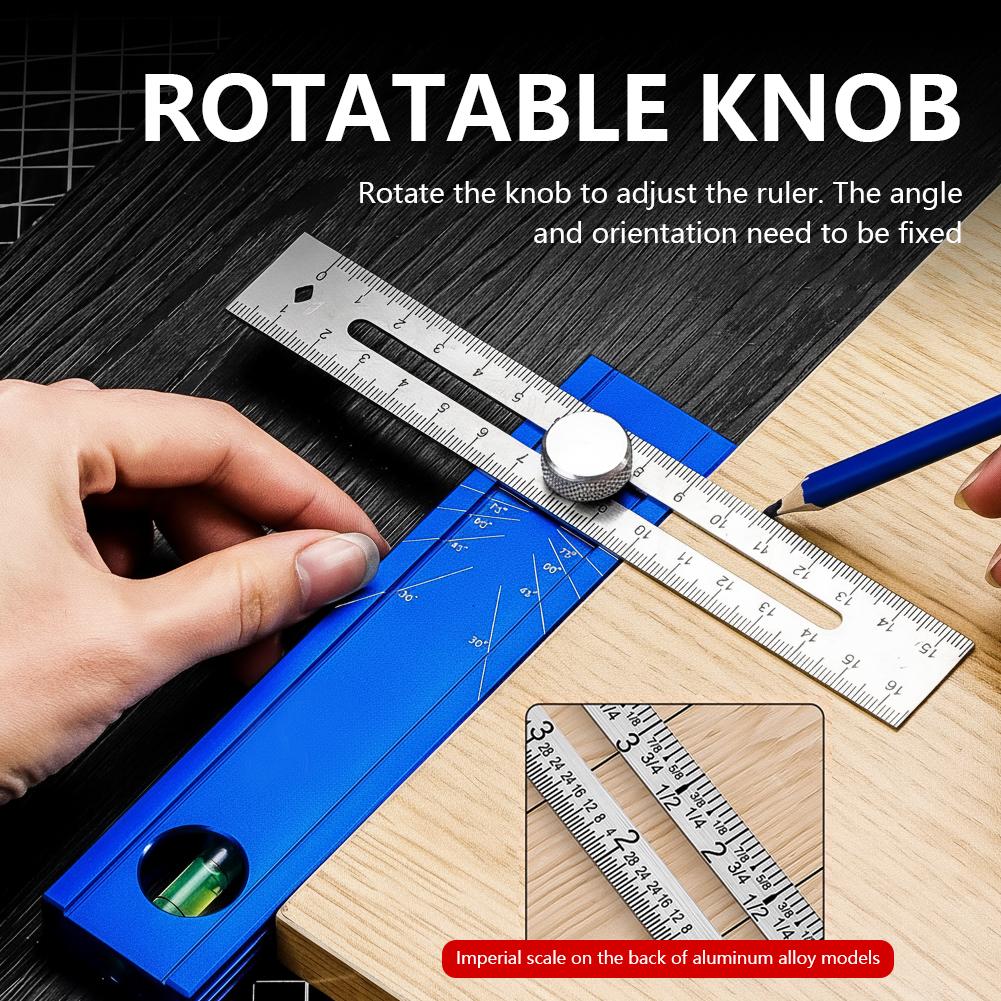 Multi-Angle Woodworking Marking Ruler 6-in-1 Foldable Alloy Depth Gauge With Bubble Level 15°-90° Adjustable Square Layout Tool