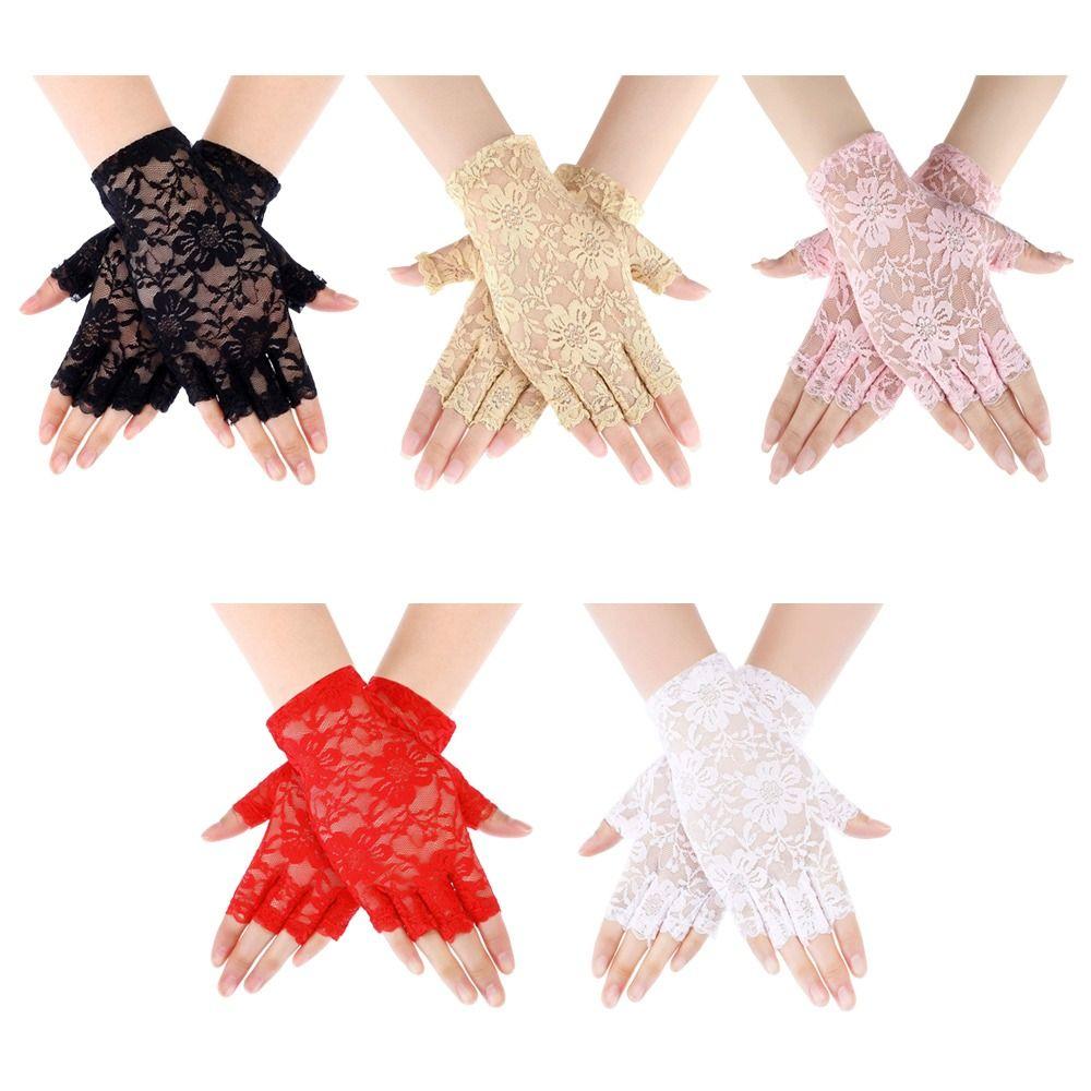 Sunscreen Mitten Long Fingerless Lace Gloves Mesh Mitten Half Finger Fishnet Gloves Dance Gloves