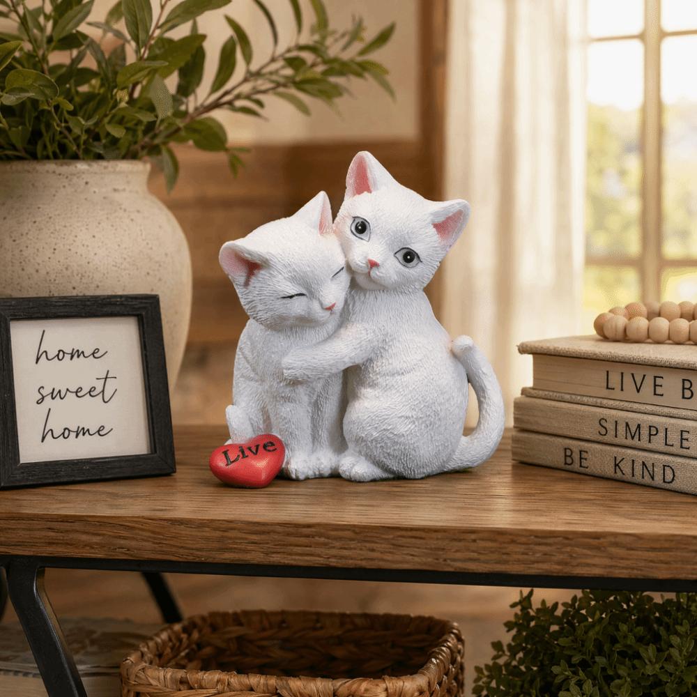 White Resin Cat Figurine for Garden and Shelf Living Room Tabletop Figurine