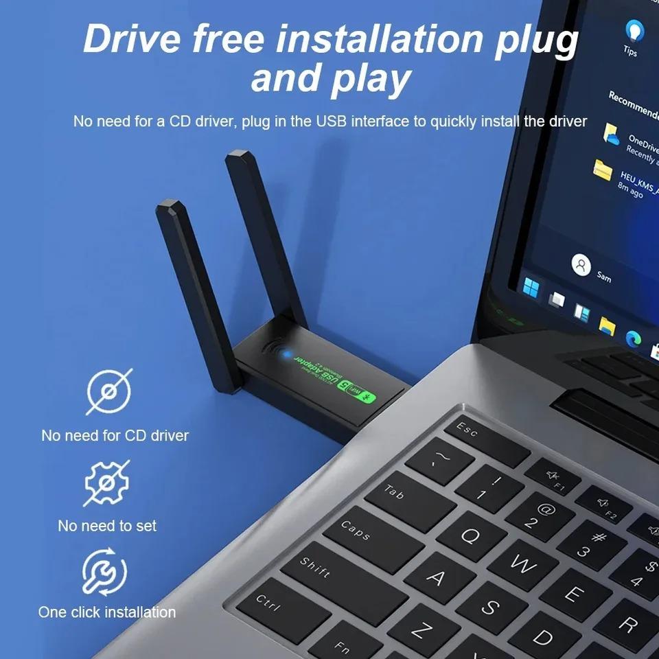 Двухдиапазонный Wi-Fi-адаптер 1300 Мбит/с, беспроводная сетевая карта USB 3.0, 2,4 Г/5 ГГц, мини-передатчик WiFi-ключа-приемника для ПК/ноутбука/настольного компьютера