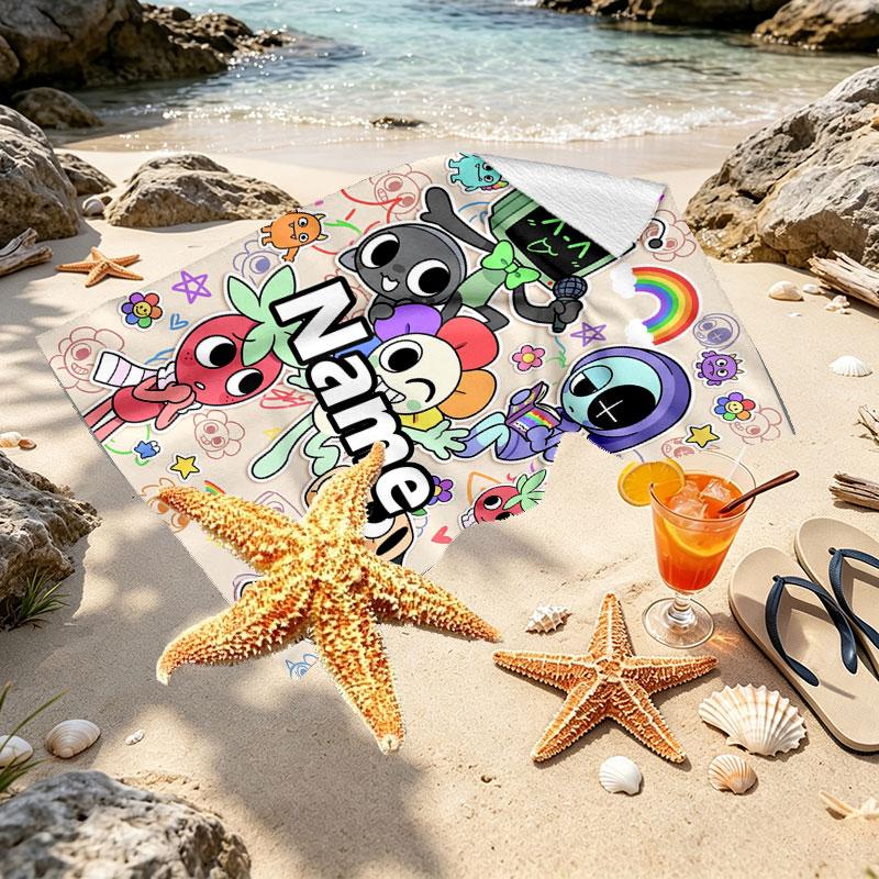 Custom Name Personalized Dandy's World Print Beach Towel, for Trip Camping Beach Party Home Decor, Birthday Gift for Family & Friends