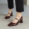 Мягкая поверхность мягкая кожа квадратная голова светлый рот высокие каблуки односложный ремень пряжка толстый каблук туфли Мэри Джейн универсальный темперамент модный sma