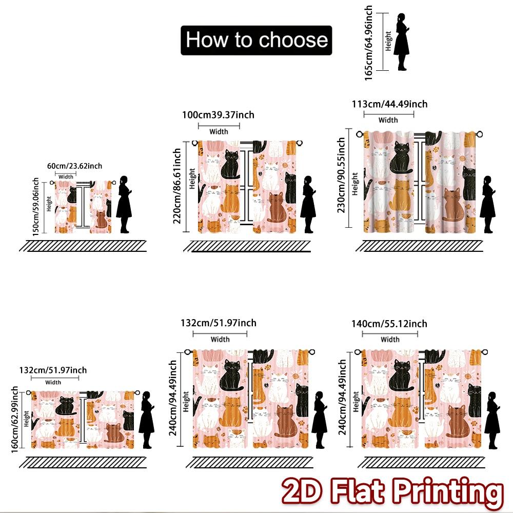 2D flat printing 2pcs Curtain Cute Cats Cute Cats Digital Printed Polyester Drapes Party Decorations Use for Indoor Celebrations