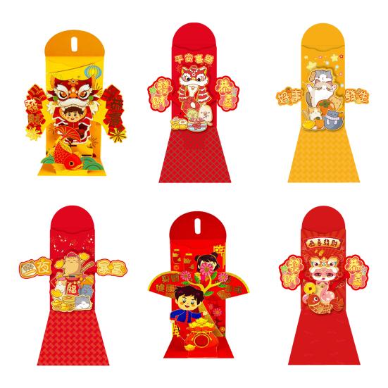 Китайские новогодние красные конверты 2025 года, карманы для счастливых денег на год змеи, 3D традиционные красные карманы для весеннего фестиваля Лунного Нового года