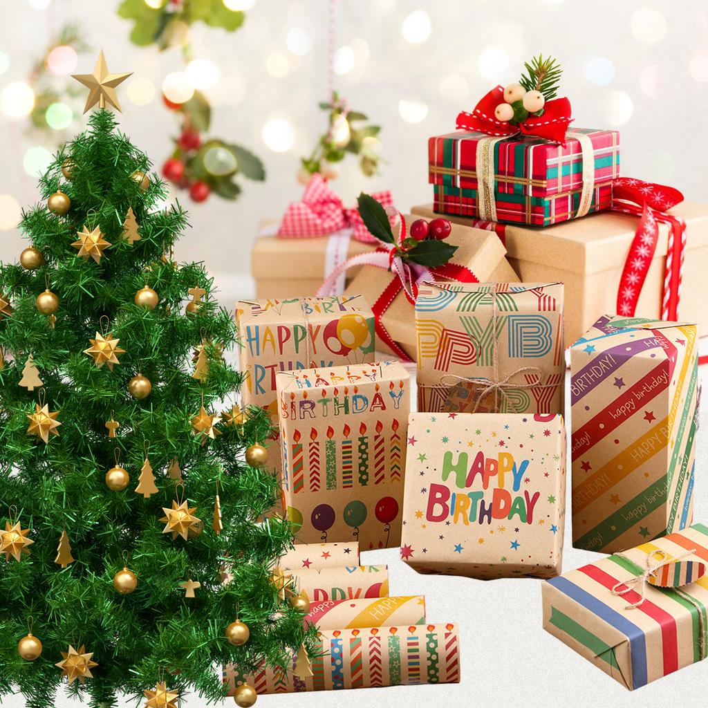 Набор упаковочной бумаги для подарков на день рождения Уникальная упаковочная бумага с узором для подарков на день рождения с бирками и соломенной веревкой