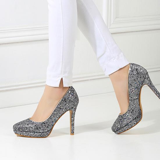 Женские туфли-лодочки на высоком каблуке, модные туфли для банкета и свадьбы с пайетками, водонепроницаемые, на тонком каблуке, с мелким вырезом, большого размера, всесезонные туфли