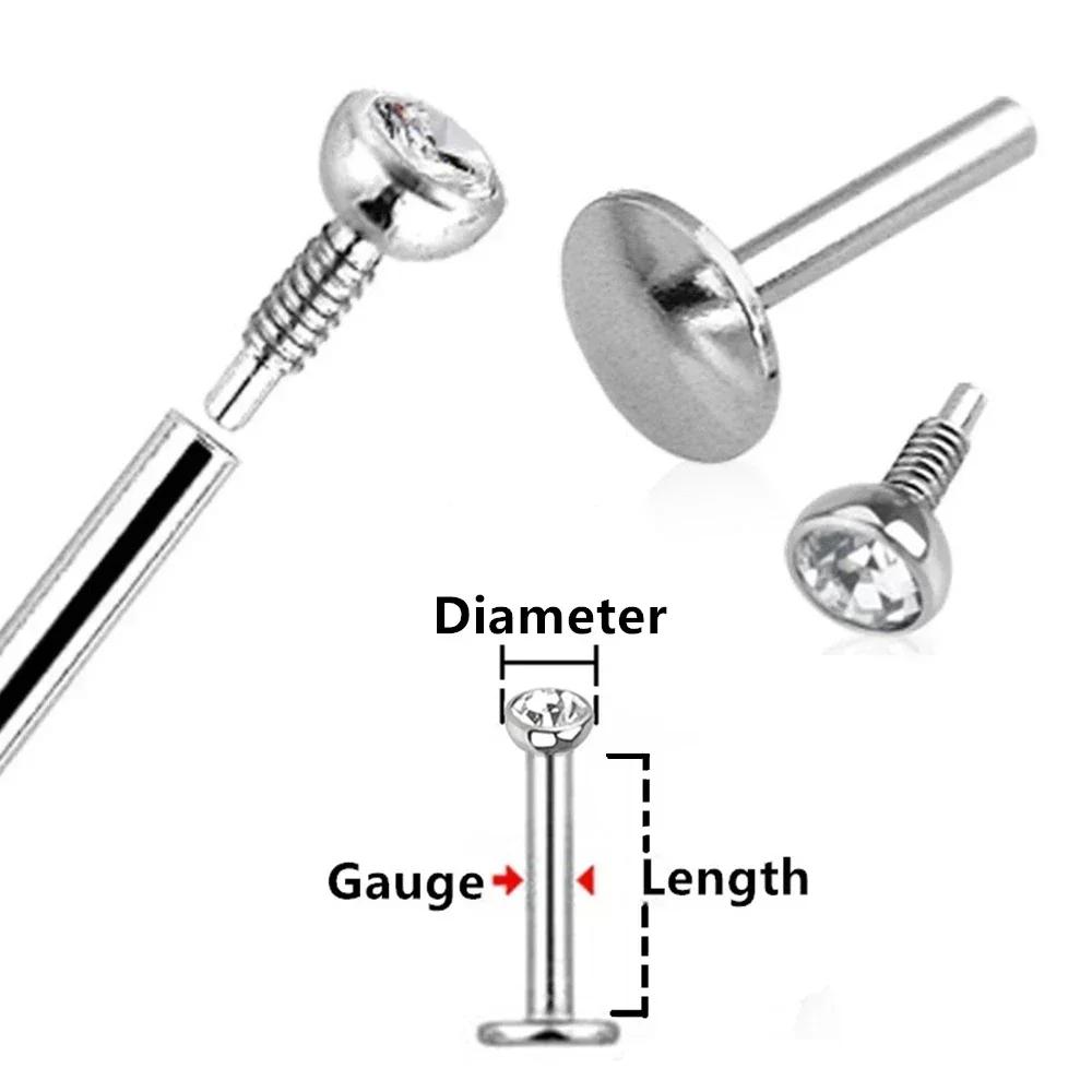 2X 2мм Разноцветный Кристалл Внутренняя Резьба Лабрет 6мм - 12мм Стальное Кольцо Штанга Пирсинг Уха Трагус Монро Губа
