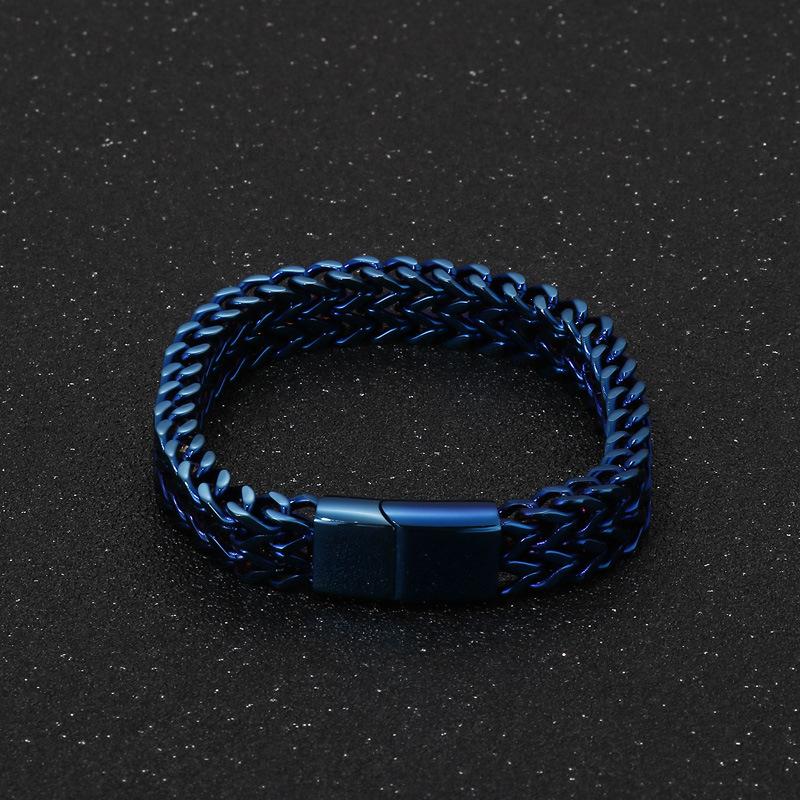 Newest Handmade Jewelry Braided Double-row Flat Buckle Stainless Steel Men's Bracelet, Fashionable and Simple