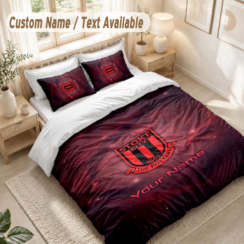 Custom Name Bedding Set 3 PiecesStoke City FC Print Duvet Cover + 2 Pillowcases Soft Bed Decor