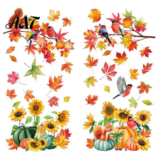 Classroom Fall Theme Displays Autumn Harvest Window Decals, Sunflower Maple Leaf Pumpkin Bird Static Cling Stickers, Indoor Holiday Ornaments Reusable