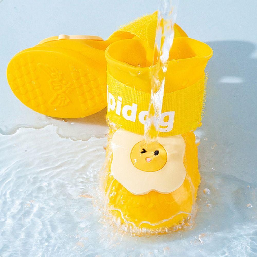 4Pcs/Set Silicone Dog Shoes Cartoon Foot Cover Portable Pet Rain Boot  Outdoor