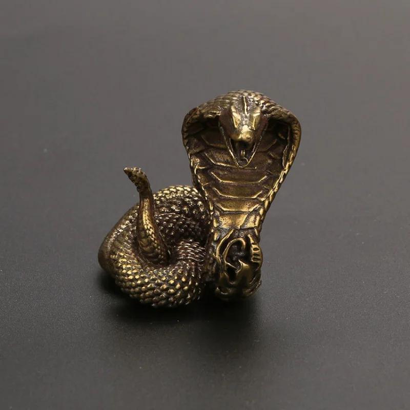 Antique Bronze Cobra Boa Snake Statue Miniature Figurines Copper Zodiac Animal Desk Funny Decor Tea Pets Ornaments Brass Crafts
