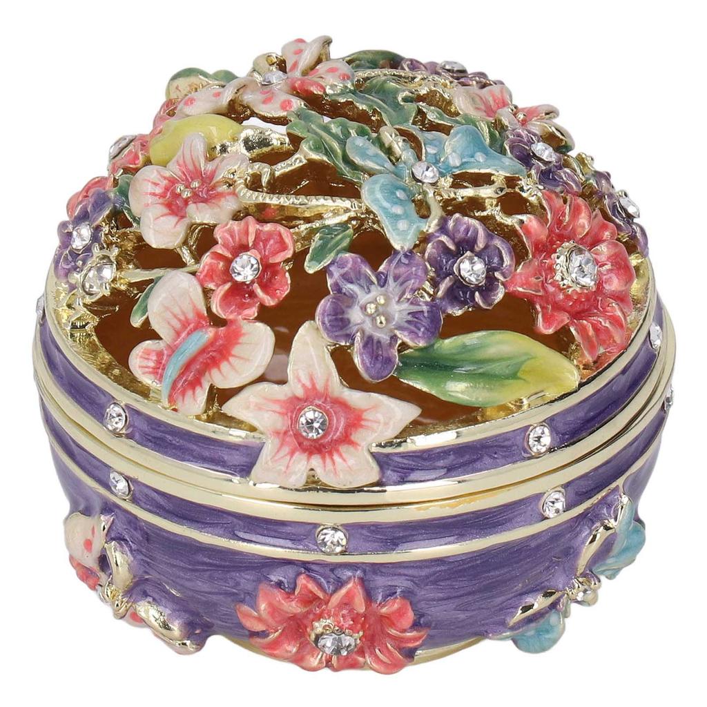 Trinket Boxes Exquisite Detail Texture Carved Purple Hinged Enameled Jewelry Box for Desktops Cars