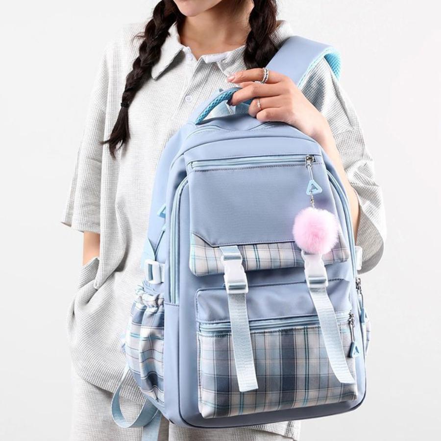 Korean Style Printed Nylon Backpack for Students Large Capacity School Bag Fashionable Commute Shoulder Bag with 15 Inch Laptop Compartment KTB
